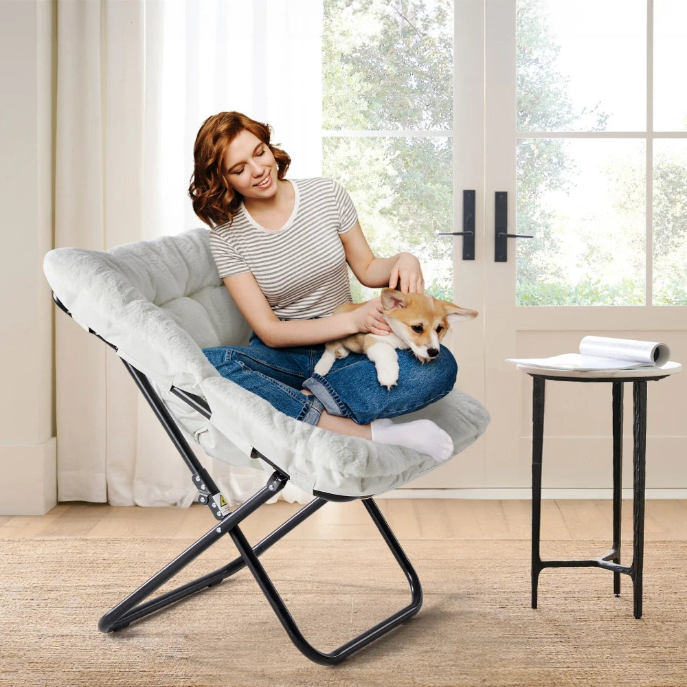Faux Fur Folding Saucer Chair