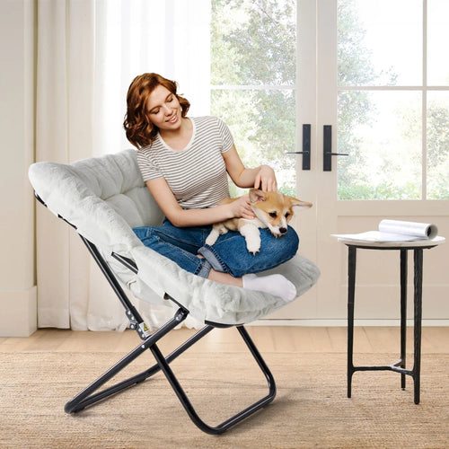 Faux Fur Folding Saucer Chair