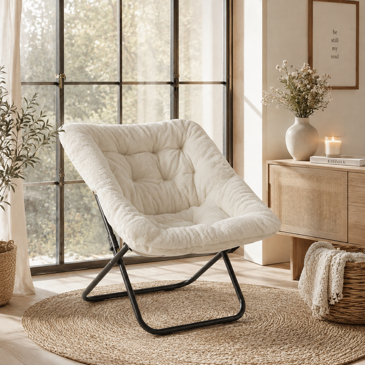 Faux Fur Folding Saucer Chair